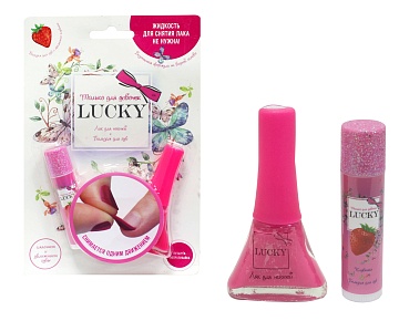 Lucky Клубничный бальзам для губ+Светло-Розовый лак (#038), блистер T11190